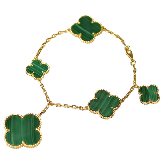 [Noble Jewelry]MAGIC CLOVER MALACHITE GOLD BRACELET 5 MOTIFS