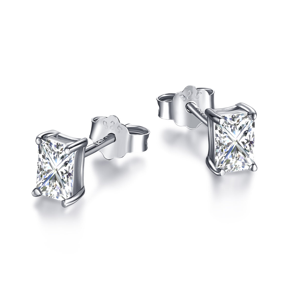 [Noble Jewelry]Stylish Shiny Rectangular Center Stone Stud Earrings