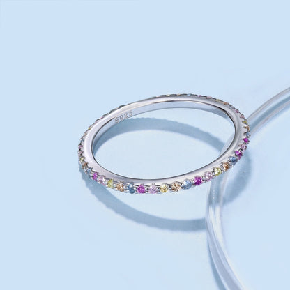 [Noble Jewelry]Ornate Colorful Round Cut Tennis Ring