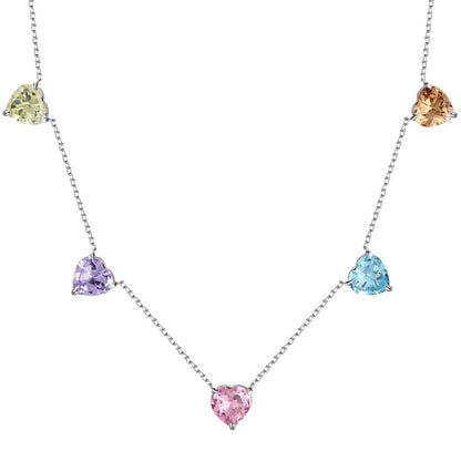 [Noble Jewelry]Sparkling Colorful Heart Cut Necklace