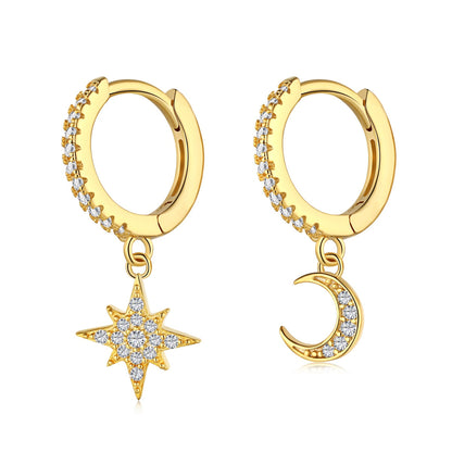 [Noble Jewelry]Star and Moon Asymmetric Earrings