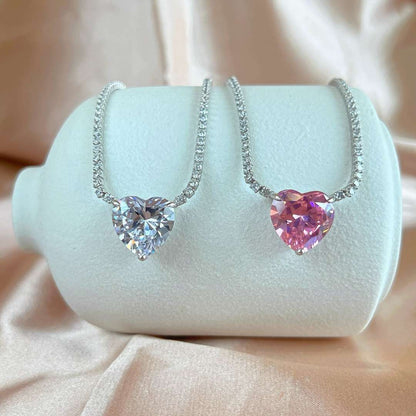 [Noble Jewelry]8.0 Carat Versatile Colorful Sweet Heart-Shaped Tennis Necklace