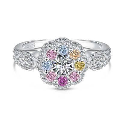 [Noble Jewelry]Delicate Colorful Round Cut Flower Shape Wedding Ring