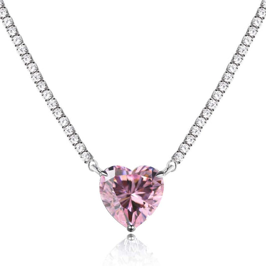 [Noble Jewelry]8.0 Carat Versatile Colorful Sweet Heart-Shaped Tennis Necklace