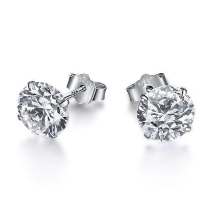 [Noble Jewelry]Stylish Shiny Round Center Stone Stud Earrings