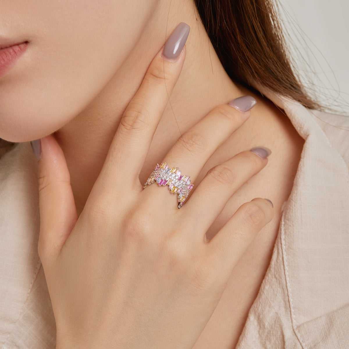 [Noble Jewelry]Luxurious Colorful Radiant Cut Daily Ring