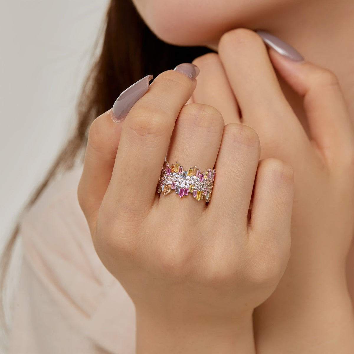 [Noble Jewelry]Luxurious Colorful Radiant Cut Daily Ring