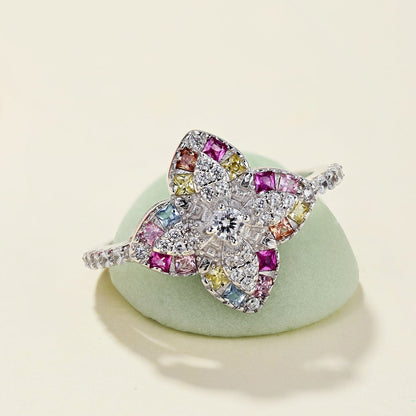 [Noble Jewelry]Luxurious Colorful Flower Shape Banquet Ring