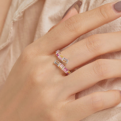 [Noble Jewelry]Charming Colorful Radiant Cut Adjustable Daily Ring