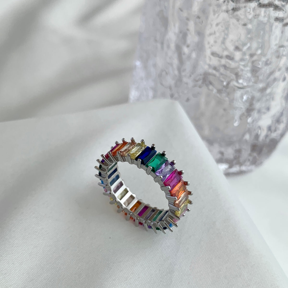 [Noble Jewelry]Unique Colorful Radiant Cut RIng