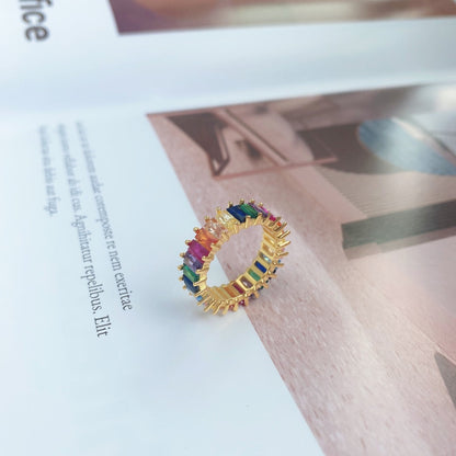 [Noble Jewelry]Unique Colorful Radiant Cut RIng