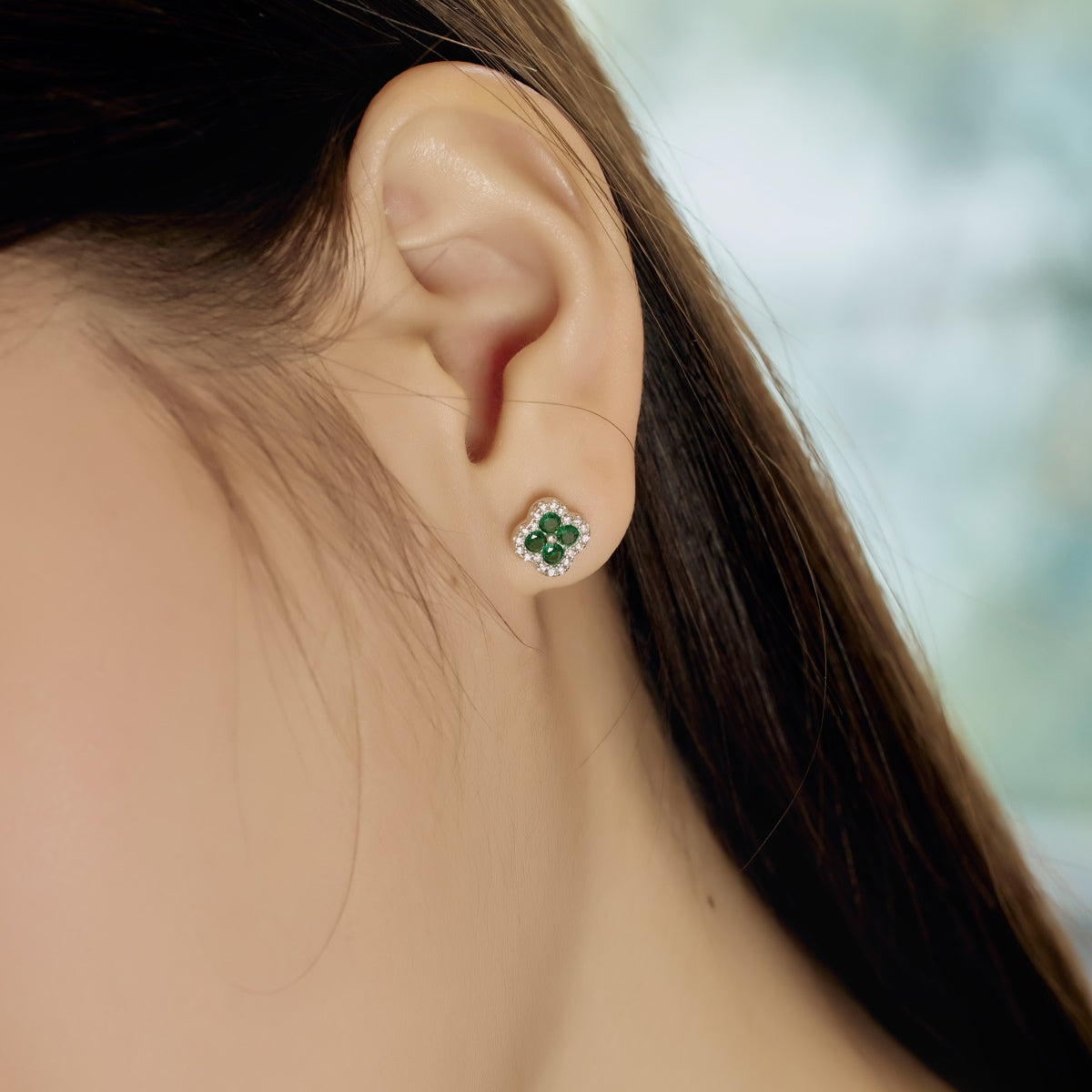 [Noble Jewelry]Four-Leaf Clover Flower Shaped Earrings