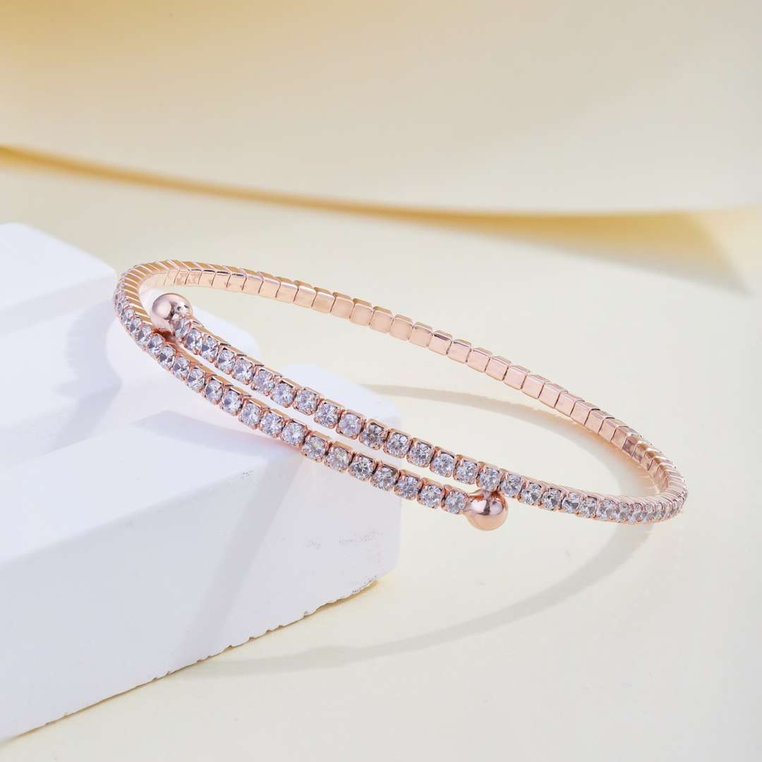 [Noble Jewelry]Row of Diamonds Round Fashion Bracelet