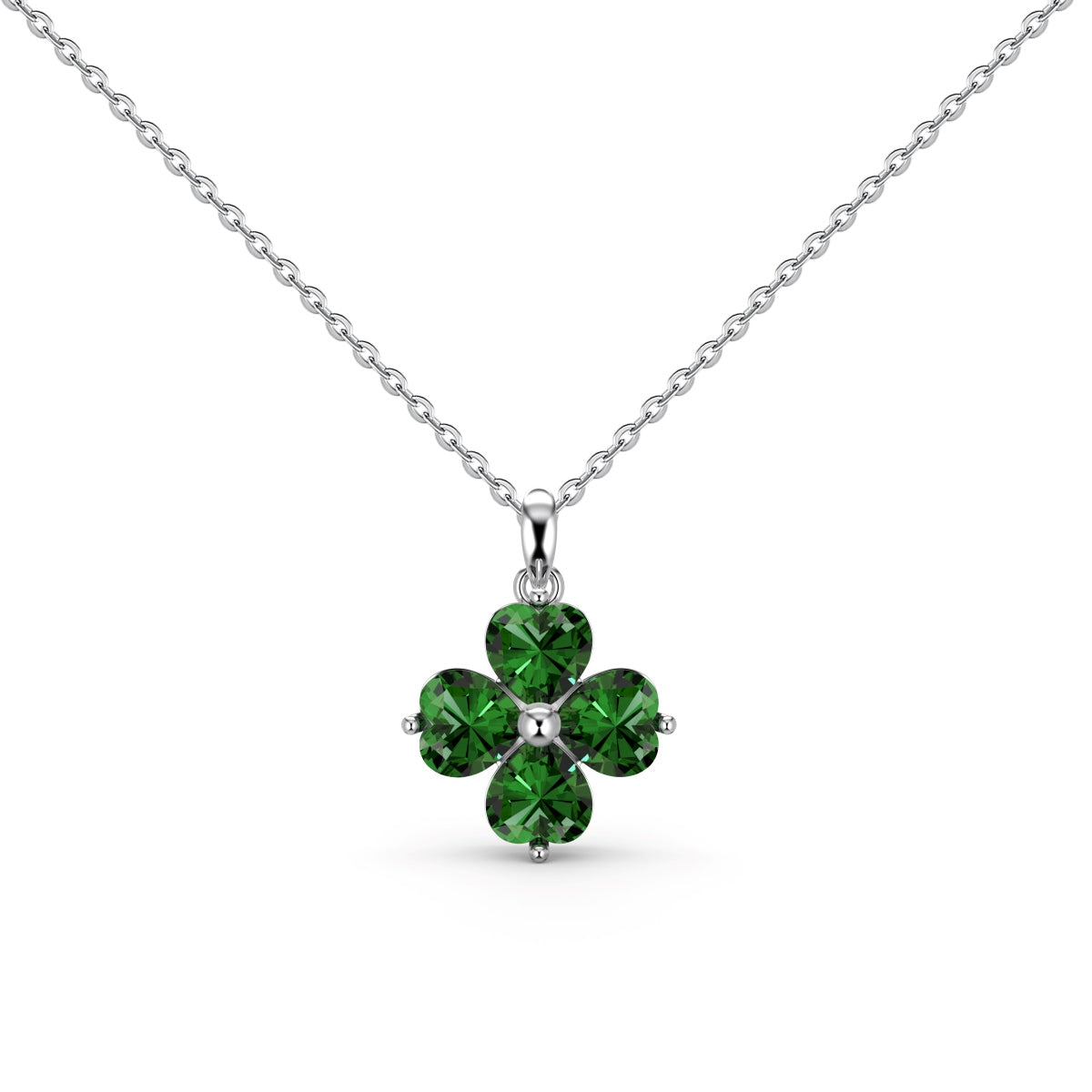 [Noble Jewelry]Heart-Shaped Four-Leaf Clover Bead Necklace