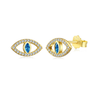 [Noble Jewelry]Blue Devil Eyes Hollow Stud Earrings