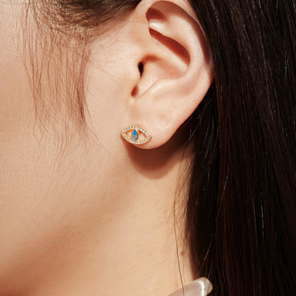 [Noble Jewelry]Blue Devil Eyes Hollow Stud Earrings