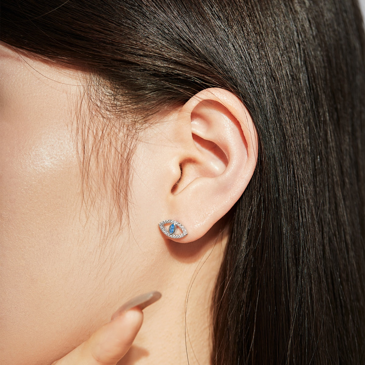 [Noble Jewelry]Blue Devil Eyes Hollow Stud Earrings