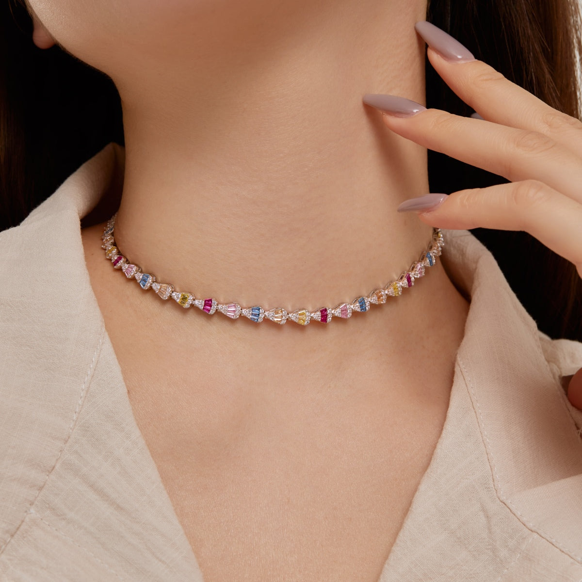 [Noble Jewelry]Radiant Colorful Rainbow Necklace