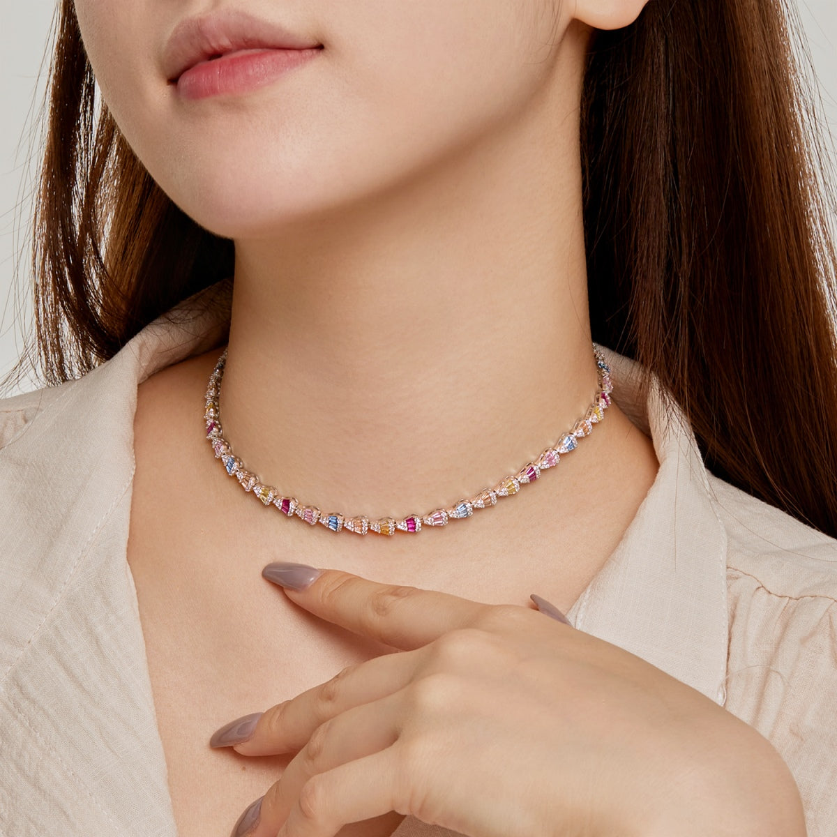 [Noble Jewelry]Radiant Colorful Rainbow Necklace