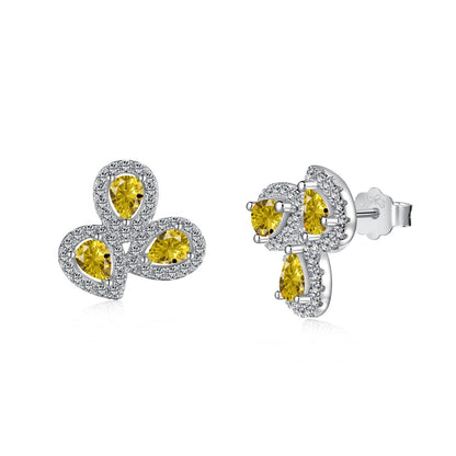 [Noble Jewelry]Ornate Flower Shape Pear Cut Lover Earrings