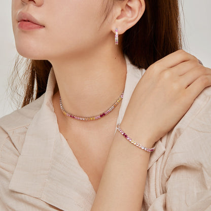 [Noble Jewelry]Delicate Colorful Tennis Necklace