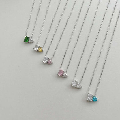 [Noble Jewelry]Dazzling Square & Heart Shape Necklace