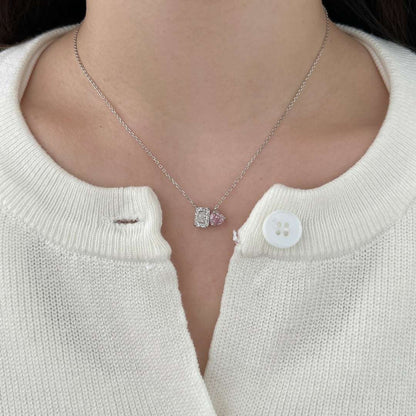 [Noble Jewelry]Dazzling Square & Heart Shape Necklace