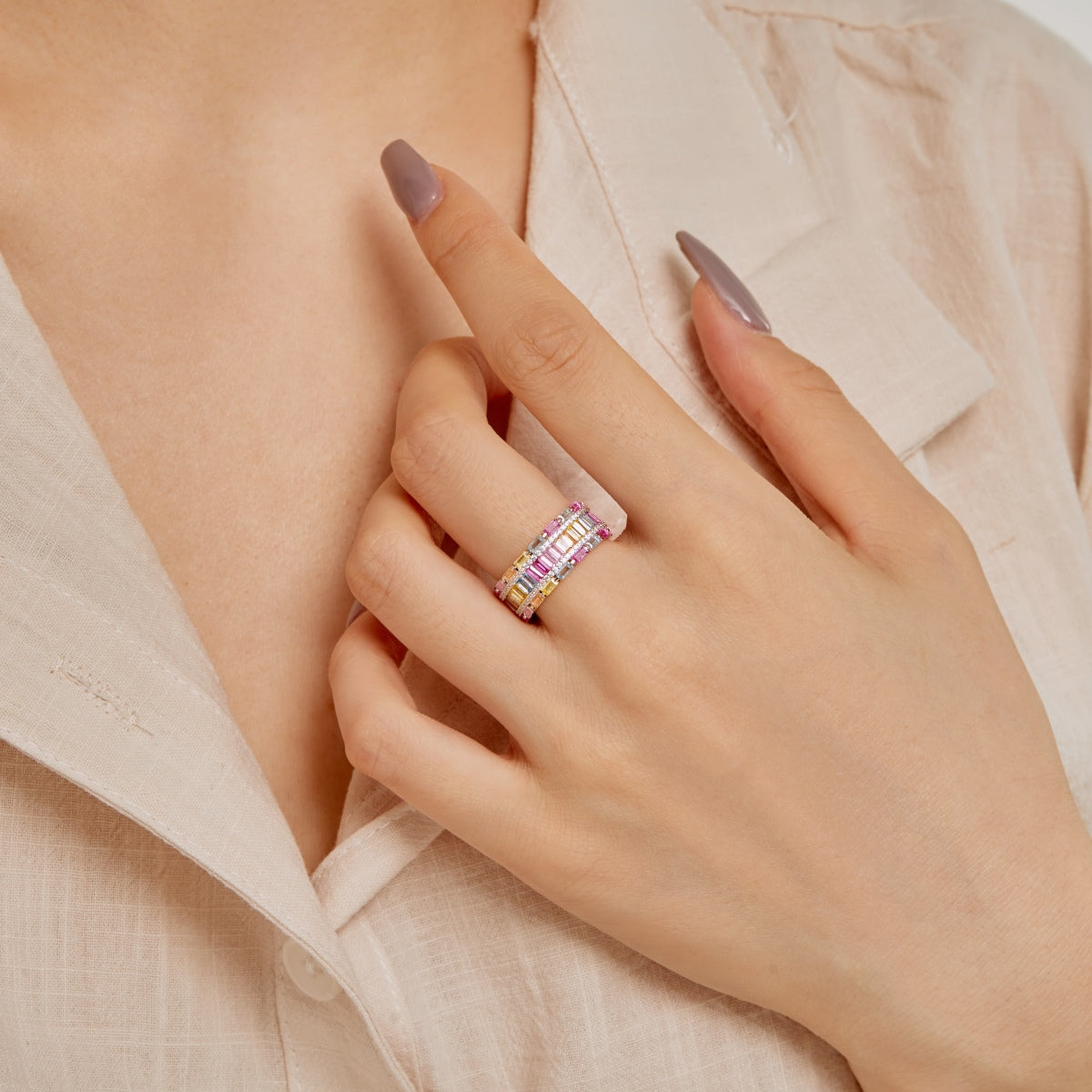 [Noble Jewelry]Dazzling Colorful Radiant Cut Party Ring