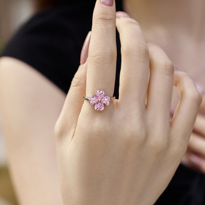 [Noble Jewelry]Heart-shaped Four-Leaf Clover Ball Ring