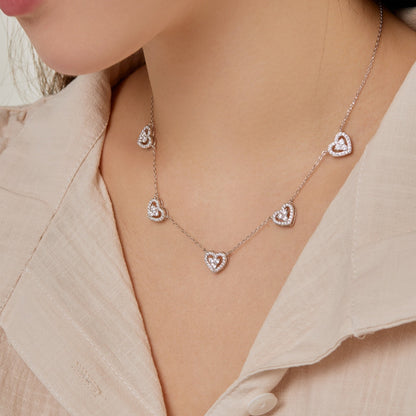 [Noble Jewelry]Sparkling Five Heart Necklace