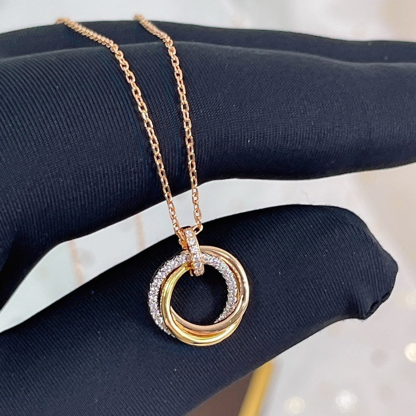 [Noble Jewelry]TRINITY NECKLACE SILVER GOLD PINK GOLD DIAMONDS