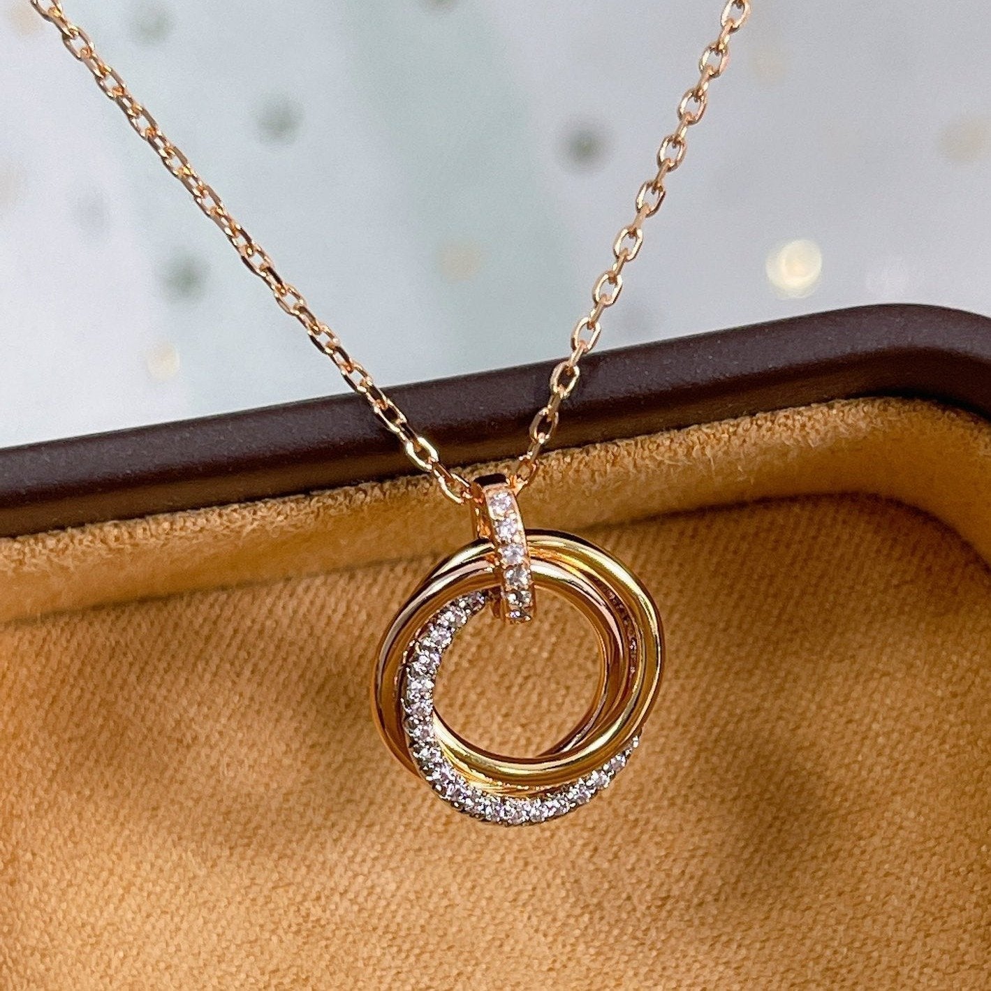 [Noble Jewelry]TRINITY NECKLACE SILVER GOLD PINK GOLD DIAMONDS