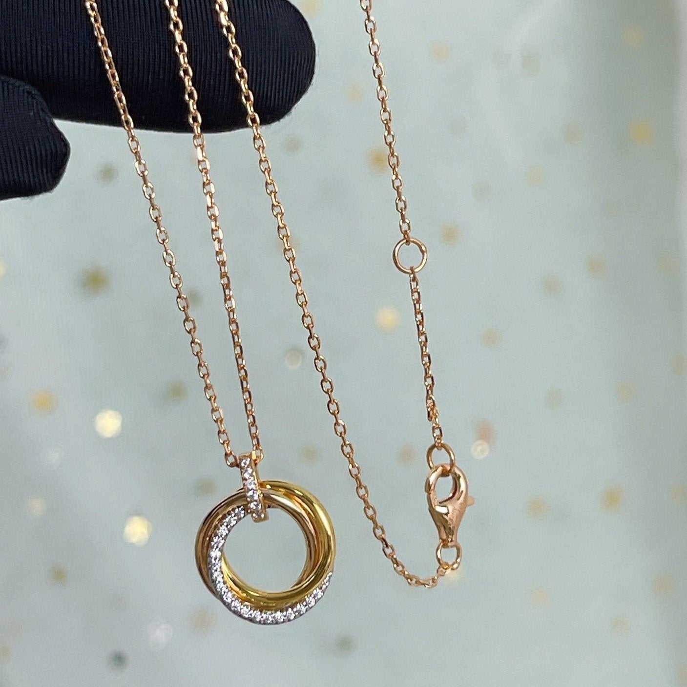 [Noble Jewelry]TRINITY NECKLACE SILVER GOLD PINK GOLD DIAMONDS