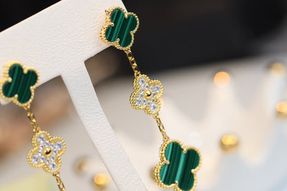 [Noble Jewelry]CLOVER EARRINGS GOLD MALACHITE DIAMOND 3 MOTIF