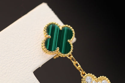 [Noble Jewelry]CLOVER EARRINGS GOLD MALACHITE DIAMOND 3 MOTIF