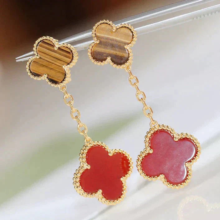 [Noble Jewelry]CLOVER  2 MOTIF  TIGER EYE CARNELIAN EARRINGS