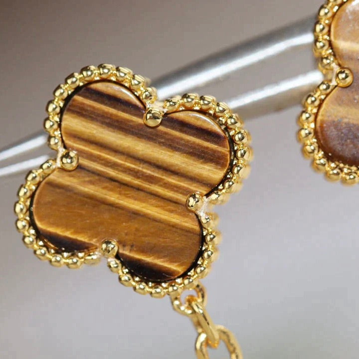 [Noble Jewelry]CLOVER  2 MOTIF  TIGER EYE CARNELIAN EARRINGS