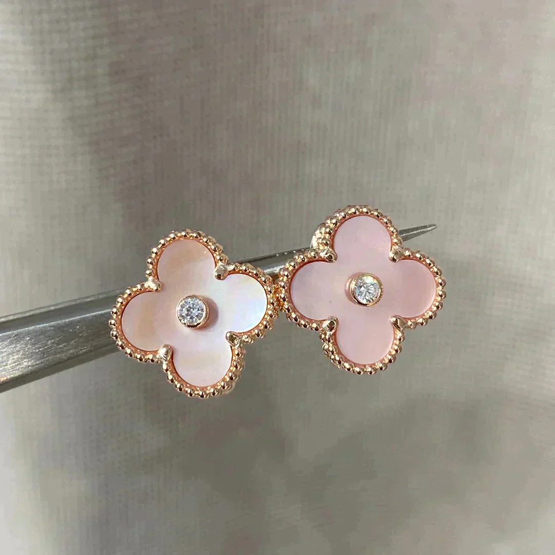 [Noble Jewelry]CLOVER MEDIUM 1 MOTIFS  PINK MOP DIAMOND EARRINGS