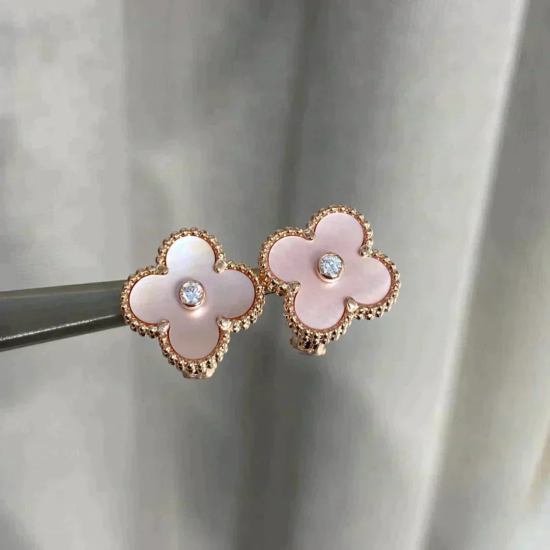 [Noble Jewelry]CLOVER MEDIUM 1 MOTIFS  PINK MOP DIAMOND EARRINGS