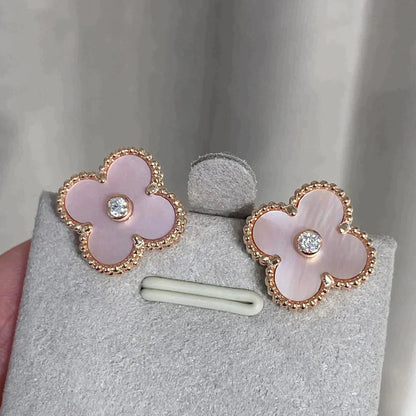 [Noble Jewelry]CLOVER MEDIUM 1 MOTIFS  PINK MOP DIAMOND EARRINGS