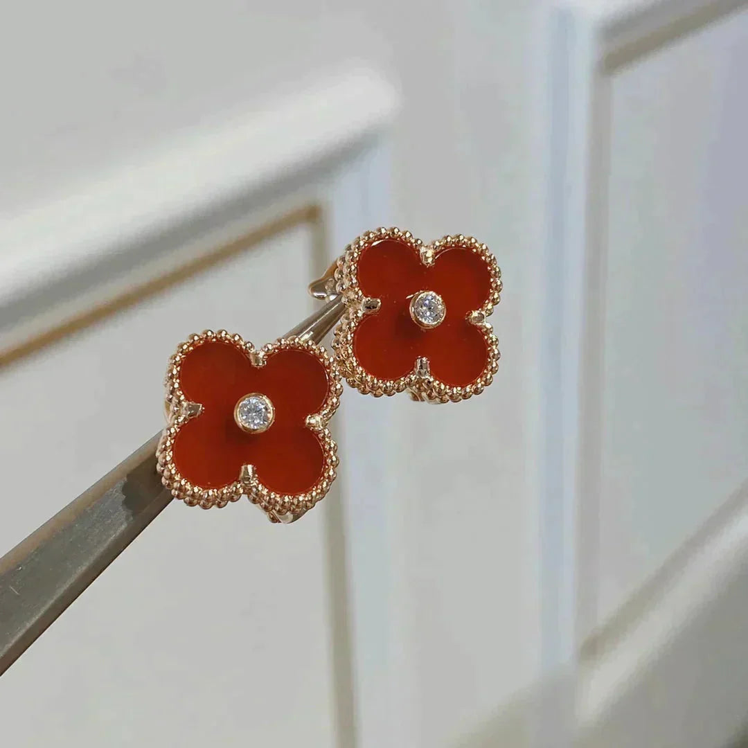 [Noble Jewelry]CLOVER MEDIUM 1 MOTIFS CARNELIAN  DIAMOND earrings