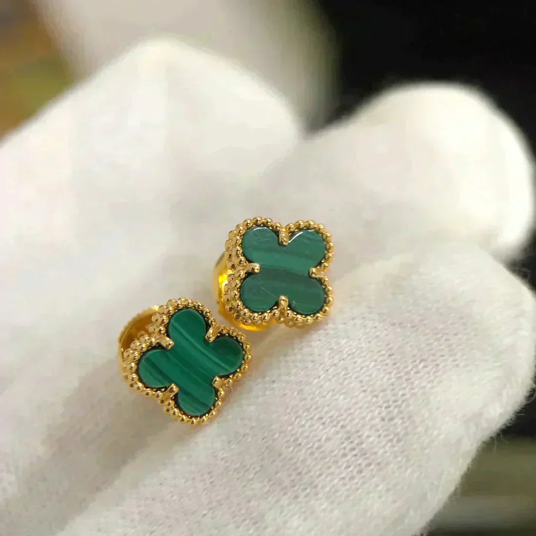 [Edler Schmuck] CLOVER MINI 9,5 MM MALACHIT OHRRINGE