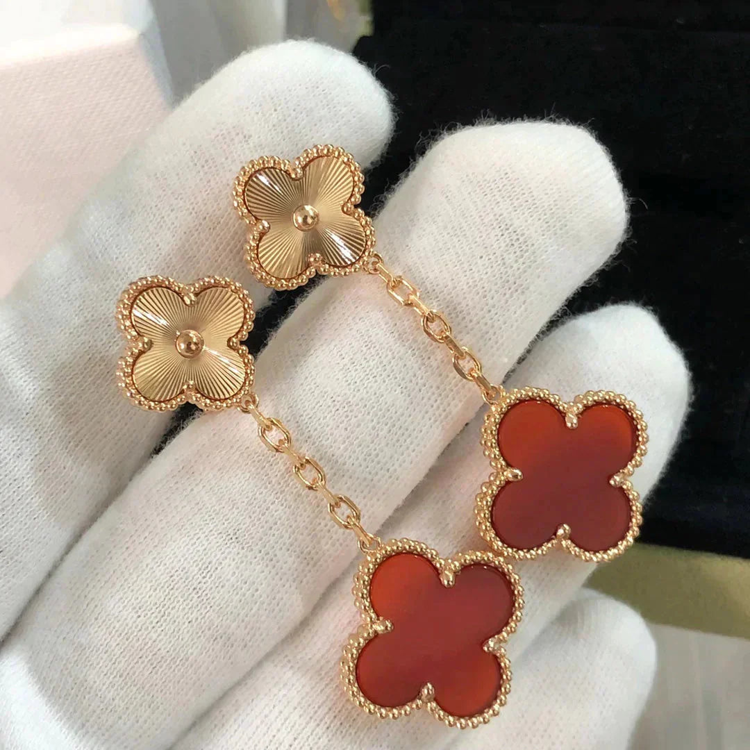 [Noble Jewelry]CLOVER 2 MOTIF  LASER CARNELIAN EARRINGS