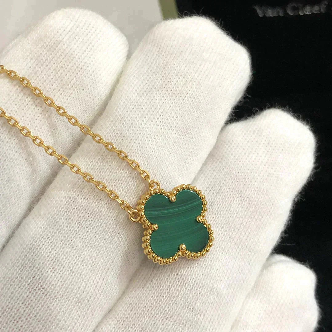 [Noble Jewelry]CLOVER 15MM MALACHITE SINGLE FLOWER  NECKLACE