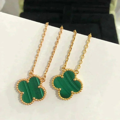 [Noble Jewelry]CLOVER 15MM MALACHITE SINGLE FLOWER  NECKLACE