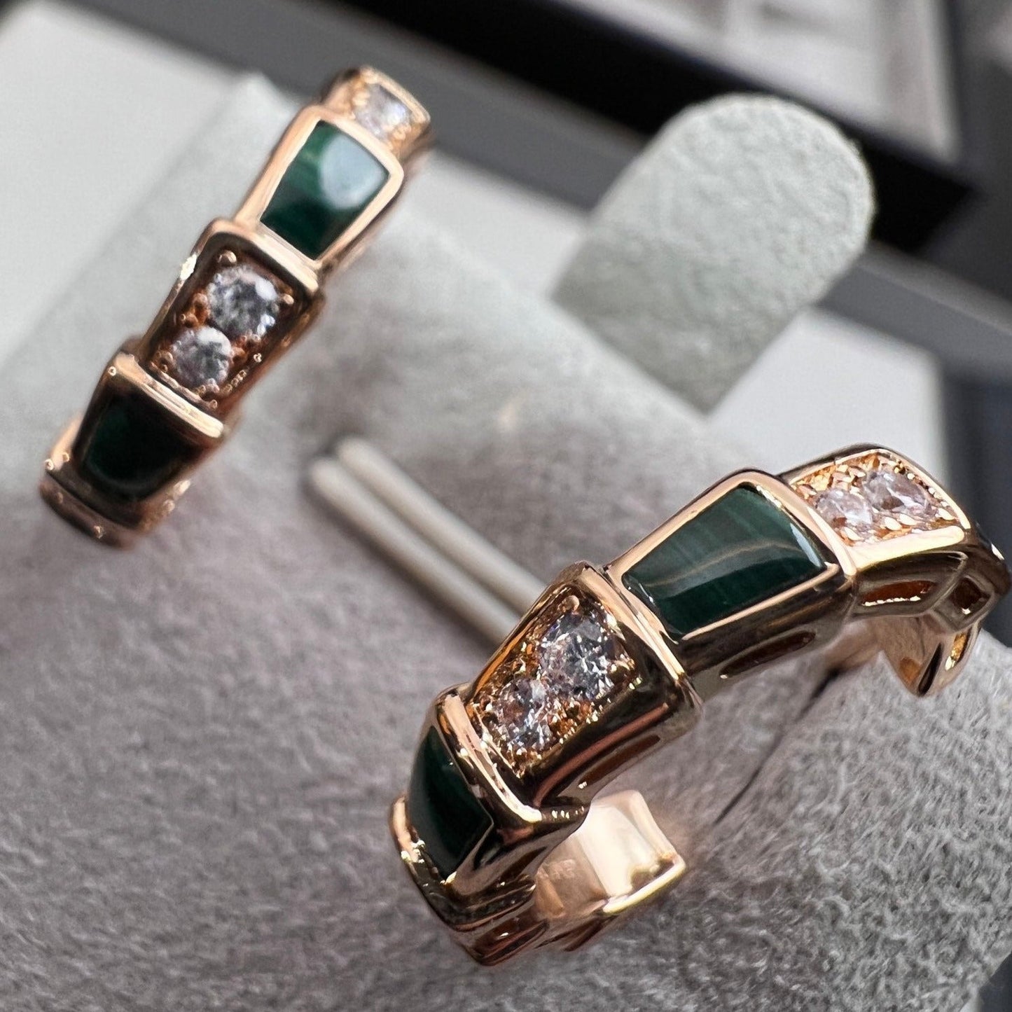 [Noble Jewelry]SERPENTI MALACHITE PINK GOLD EARRINGS