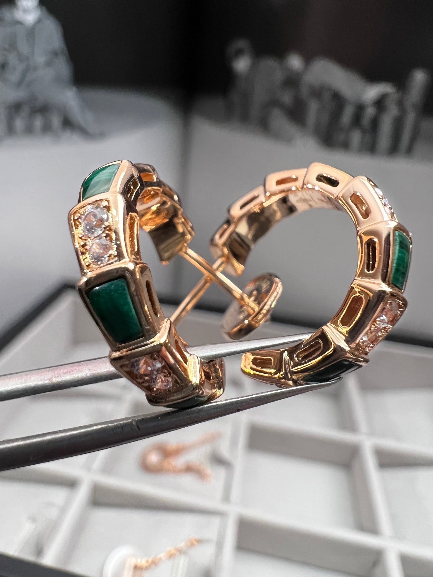 [Noble Jewelry]SERPENTI MALACHITE PINK GOLD EARRINGS