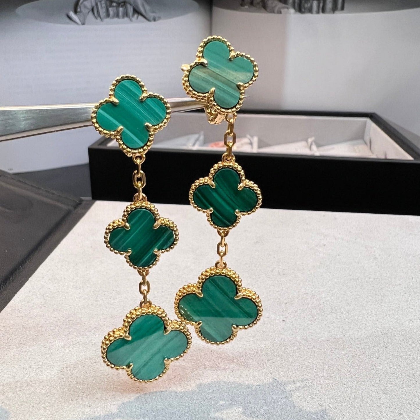 [Noble Jewelry]CLOVER MALACHITE 3 MOTIFS GOLD