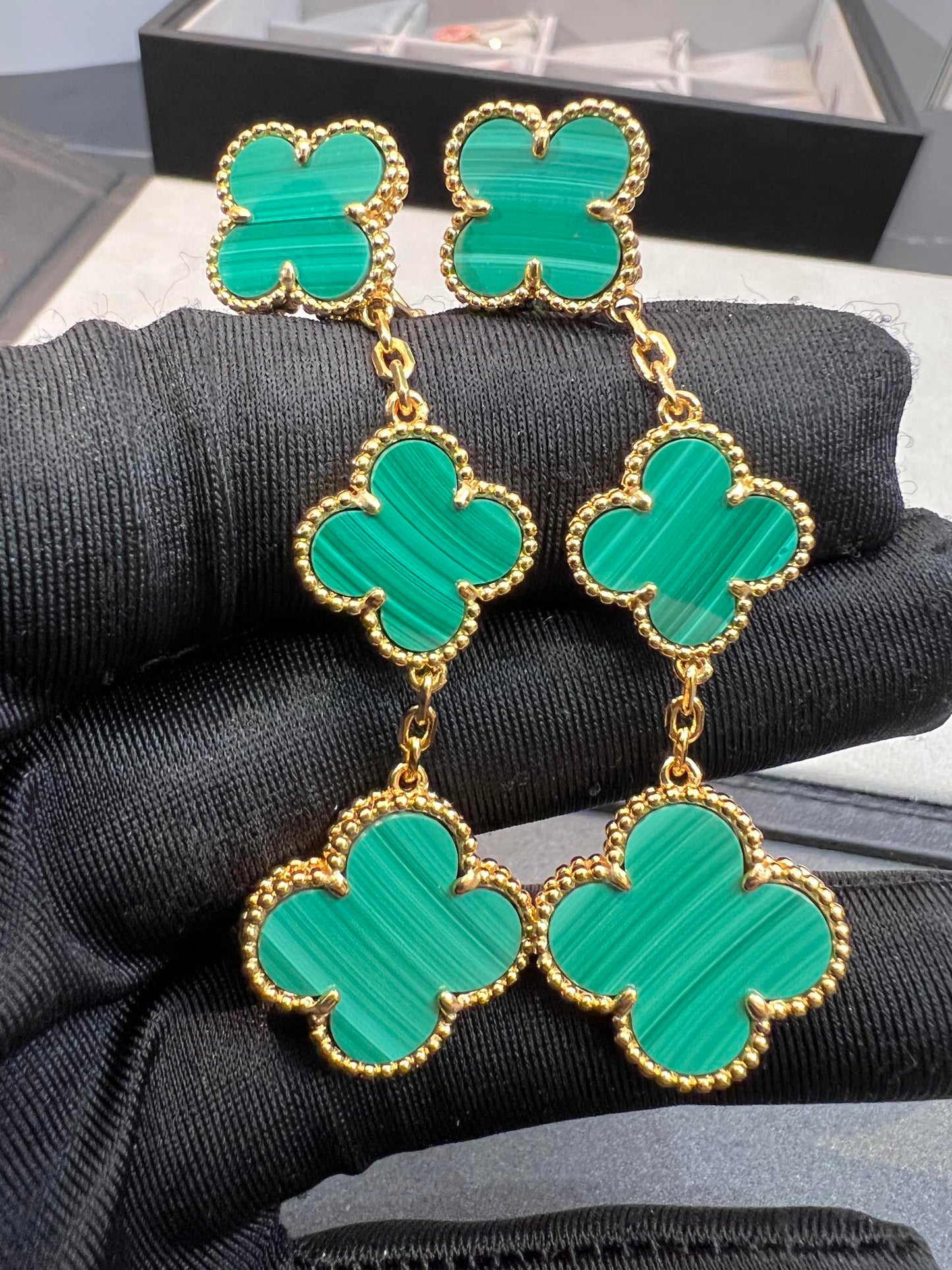 [Noble Jewelry]CLOVER MALACHITE 3 MOTIFS GOLD