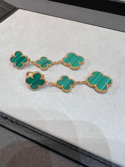 [Noble Jewelry]CLOVER MALACHITE 3 MOTIFS GOLD